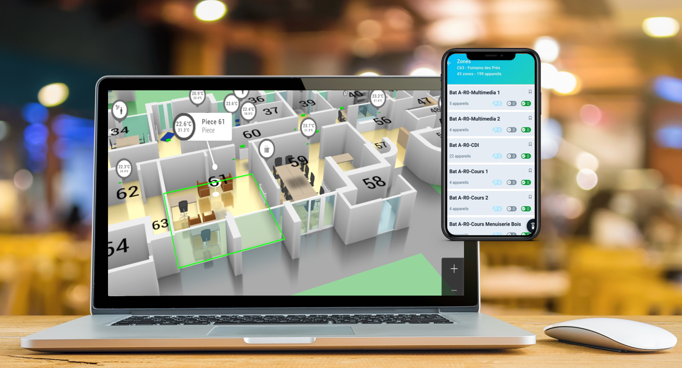 VERTUOZ Control, photo de l'application sur ordinateur et smartphone