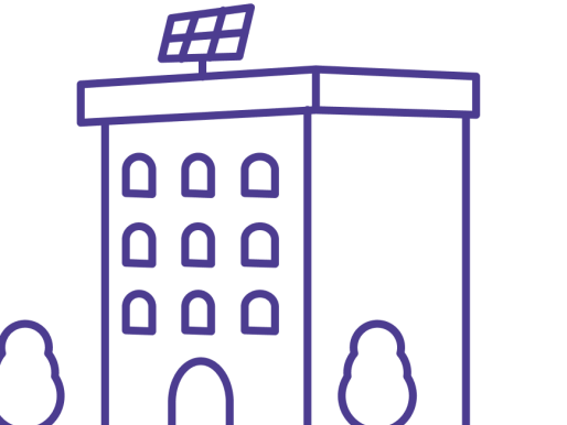 Pictogramme d'un immeuble alimenté par le photovoltaïque
